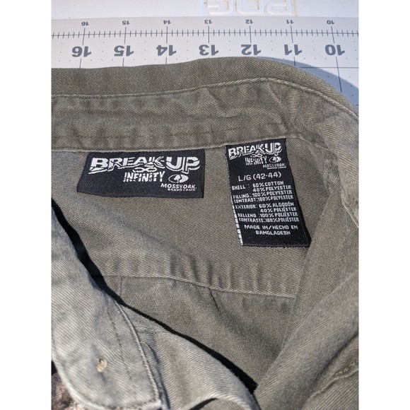 Men's Shirt Size Large L Mossy Oak Green Long Sleeve Button Up Break-Up Infinity - Picture 3 of 8